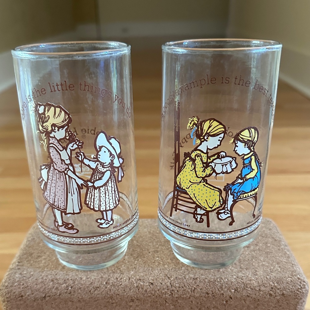 Vintage Holly Hobbie Two (2) Happy Talk Coca Cola Glasses